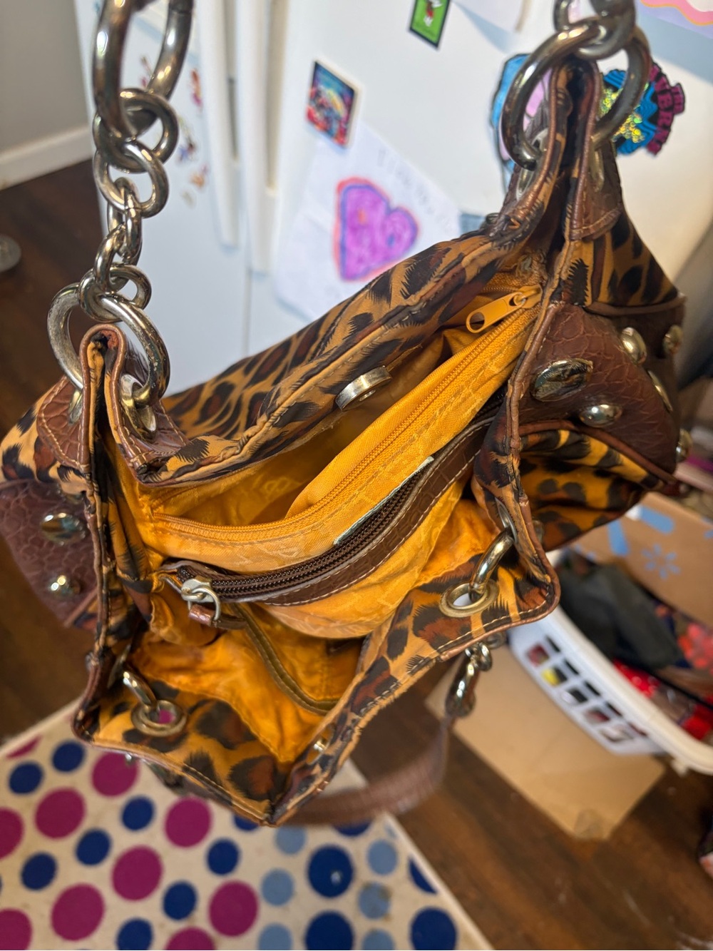 Y2K McBling Kathy Van Zeeland Leopard Print Hobo Shoulder Bag purse EUC - Picture 7 of 9
